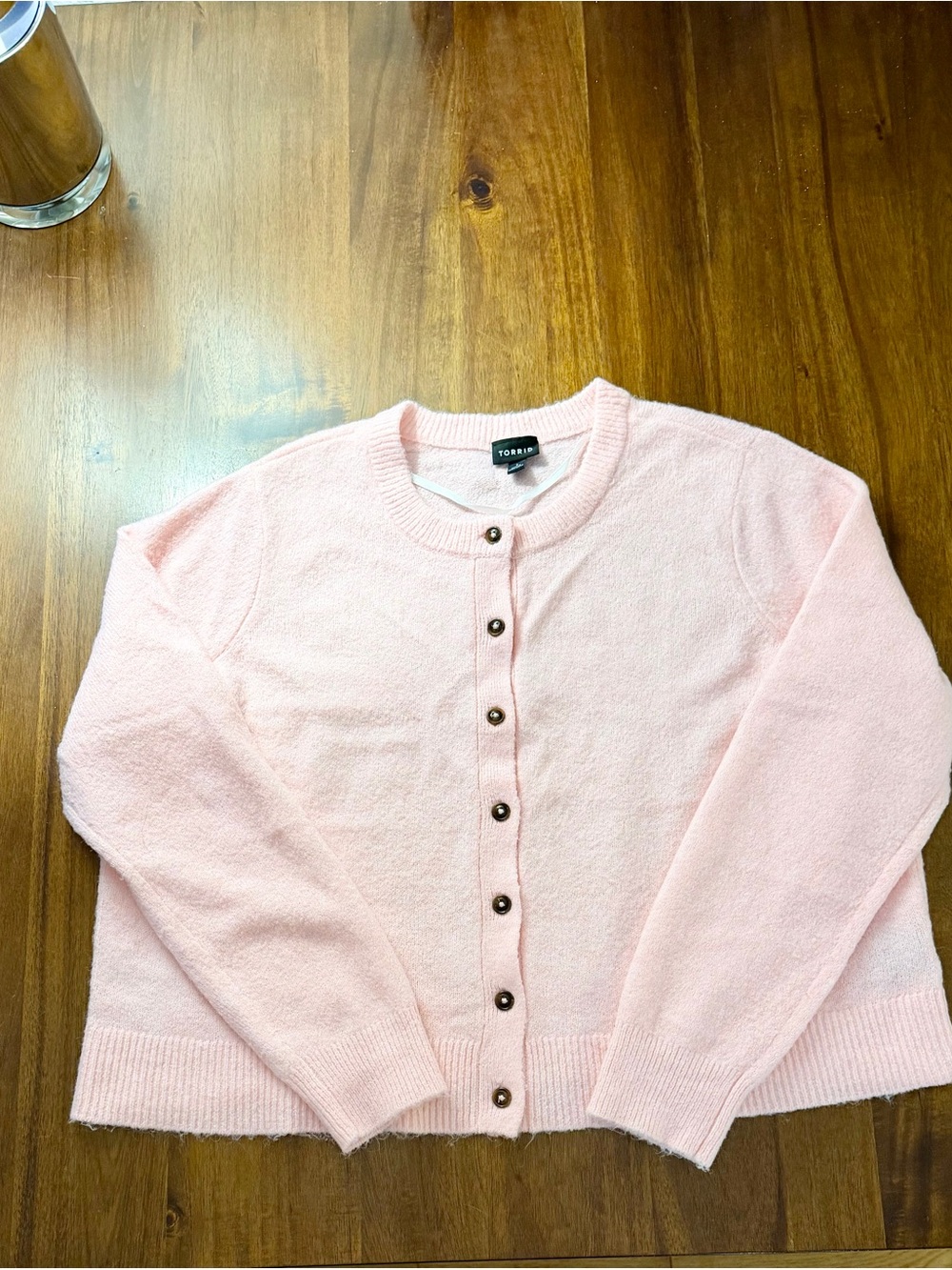 Torrid Vegan Cashmere Pink Crewneck Button-Up Sweater
